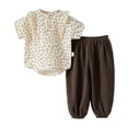 thumbnail image 3 of Infant Girls 2-Piece Summer Outfit Set Cute Printed Ruffled Short Sleeved Top and Soft Pants Kids Clothes Size 9-12 Months, 3 of 5