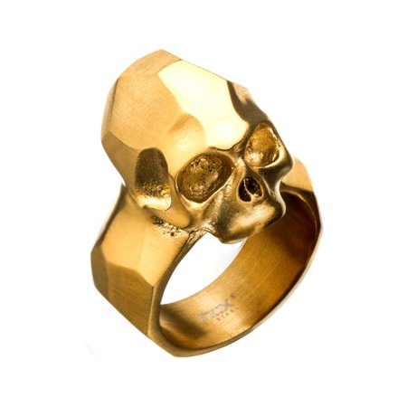 Inox Stainless Steel and Gold IP Geometric Tattoo Style Minimalist Skull Rings. Available sizes: 9 -