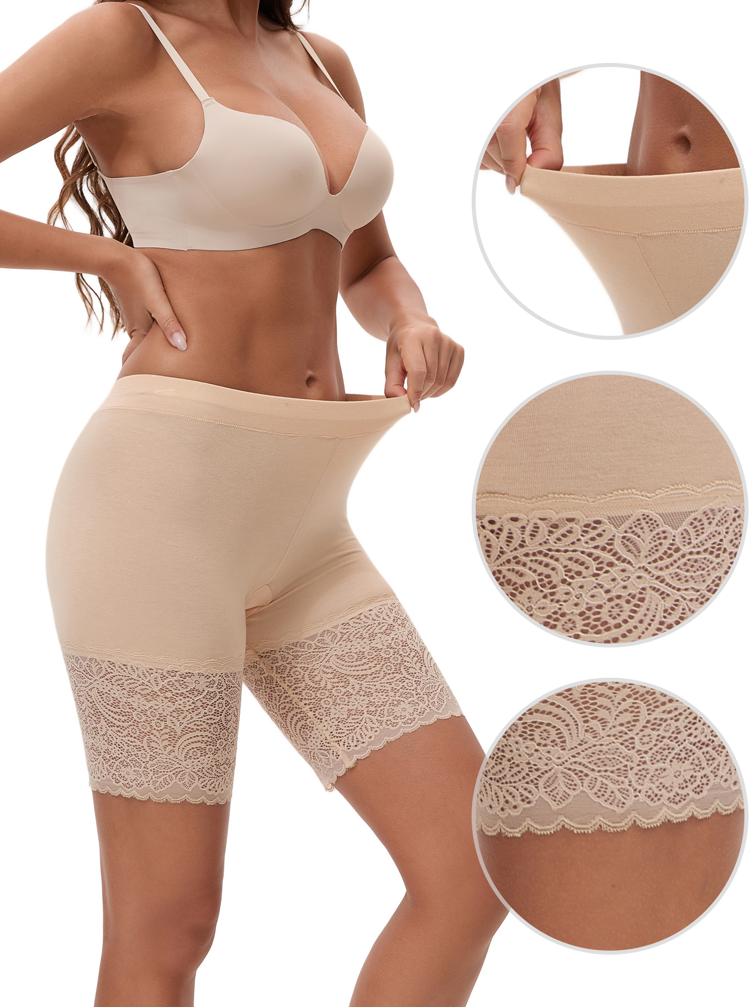 Unique Bargains Women's Slip Shorts Comfort Thigh Slimmers M Beige