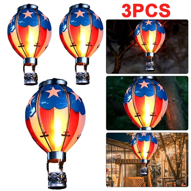 Linterna Solar Globo Aerostático Decorativa Impermeable 3 Piezas para Jardín Patio (A)
