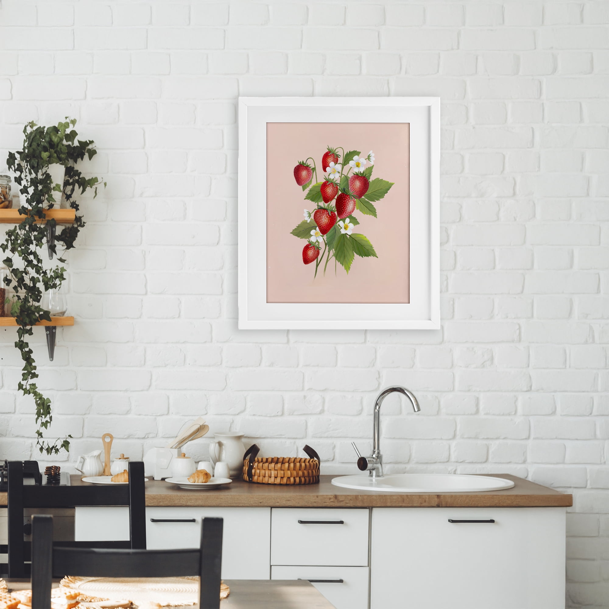 Stupell Industries Cottage Garden Strawberries White Framed Print Under Glass, design by Diane Neukirch