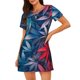 thumbnail image 1 of Balery Red And Blue Leaves Camisón de manga corta con cuello redondo para mujer, cómodo y elegante., 1 of 6