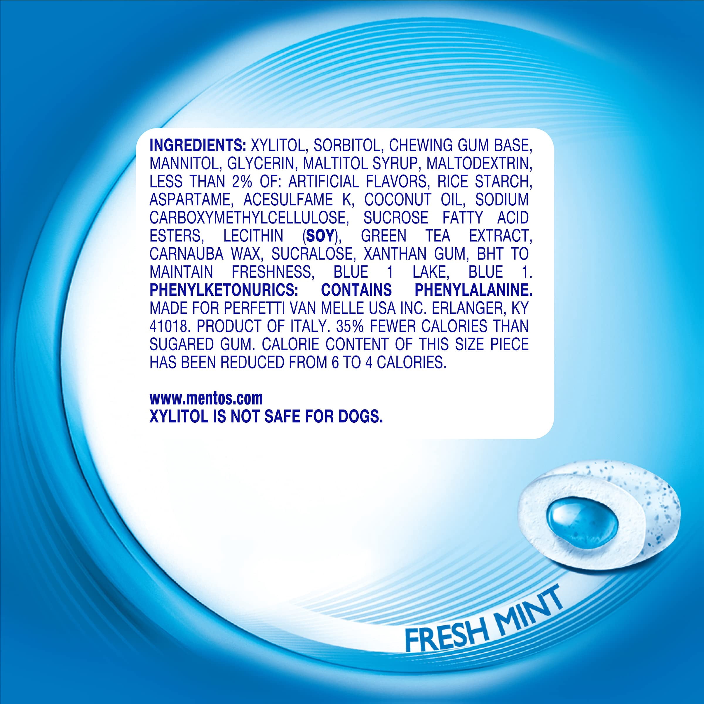 Mentos Pure Fresh Chewing Gum, Sugar-Free, Xylitol, Fresh Mint, 80 Piece Bottle, recyclable 90% Paperboard Bottle, 80 Count (Pack of 4)