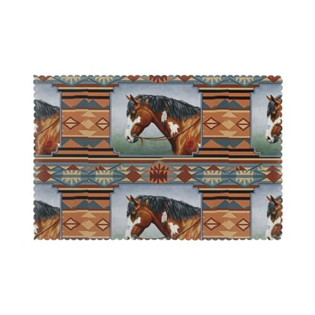 

Home Indian War Horse Placemats Set Of 6 Washable Wipeable Place Mats Place Mats For Festival Parties Family Dinner (12 X 18inch)
