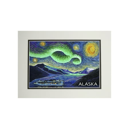 

Alaska Cruise Ship & Glacier Starry Night Lantern Press Artwork