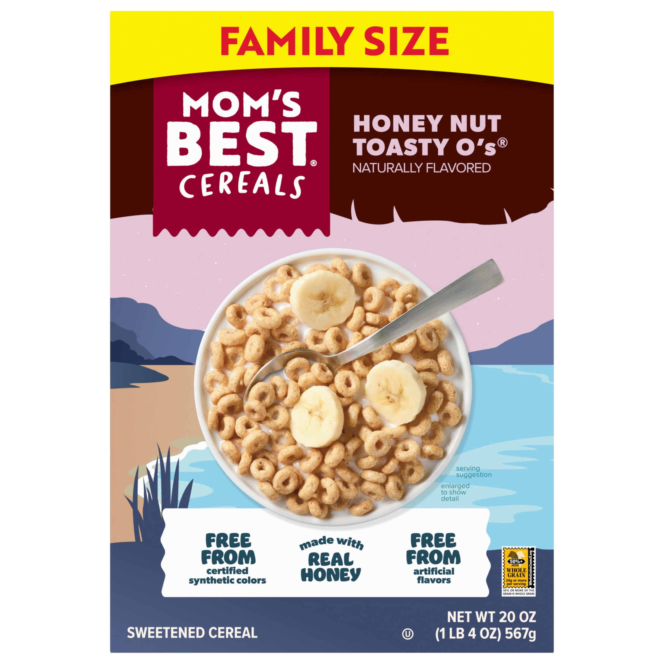 Mom's Best Honey Nut Toasty O'S, Whole Grain Crunchy Breakfast Cereal, Non-GMO, 20 oz Family Size Box