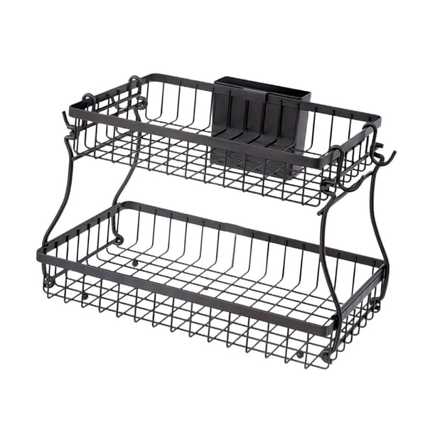 Cesta de almacenamiento para encimera, 2 cestas de frutas, desmontable, multiusos, resistente, para pan y refrigerios. Negro