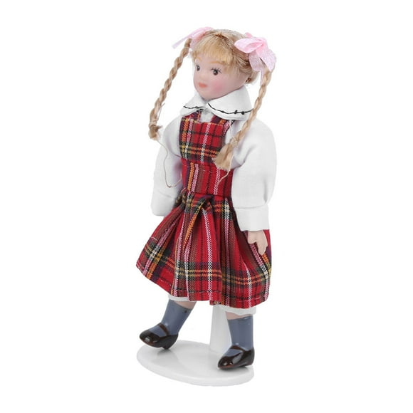 Muñeca de cerámica, muñeca de casa de muñecas 1:12, muñeca de porcelana en miniatura, modelo de muñeca con vestido rojo, tecnología avanzada