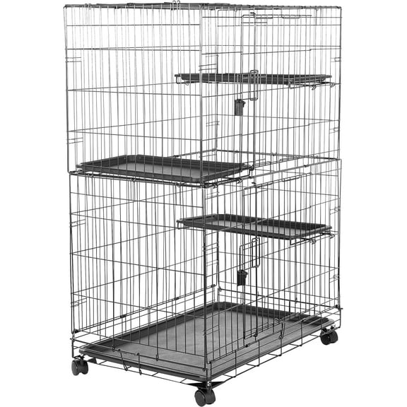 Large 3-Tier Cat Cage Playpen with Easy to Clean Removable Tray, Front Doors, Portable, Foldable, 35.8" x 22.4" x 50.6", Black