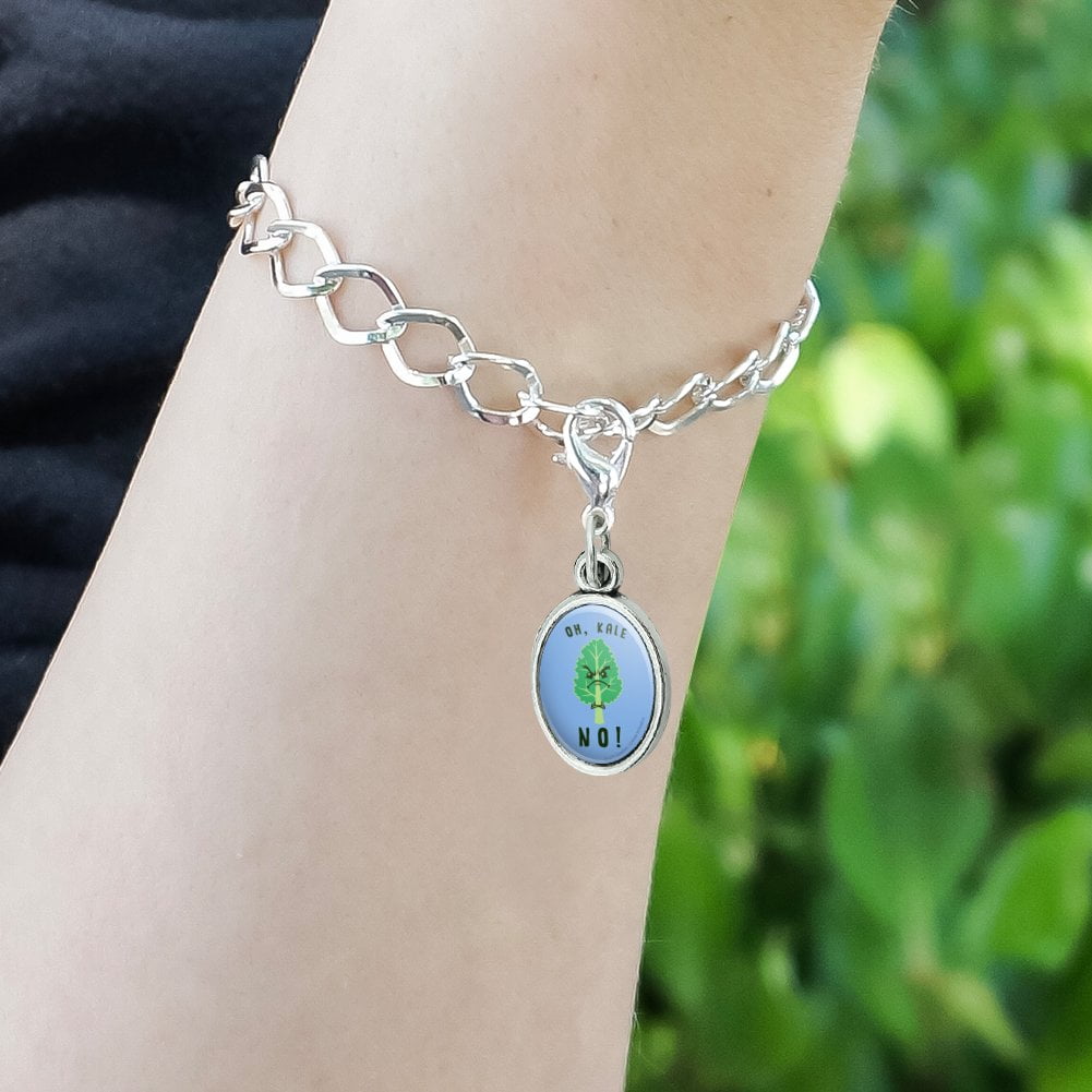 GRAPHICS /& MORE Oh Kale Hell No Funny Humor Antiqued Bracelet Pendant Zipper Pull Oval Charm with Lobster Clasp