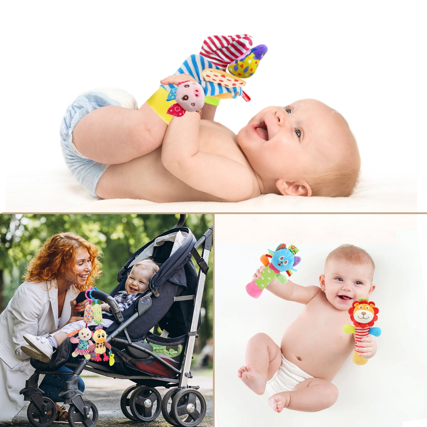 Wrist Rattles Foot Finder Rattle Sock Baby Toy, Hanging Rattle Toy, Hand Bracelet Rattle, Feet Leg Ankle Socks, Activity Rattle Present Gift for Newborn Infant Babies Boy Girl (12 pcs-B)