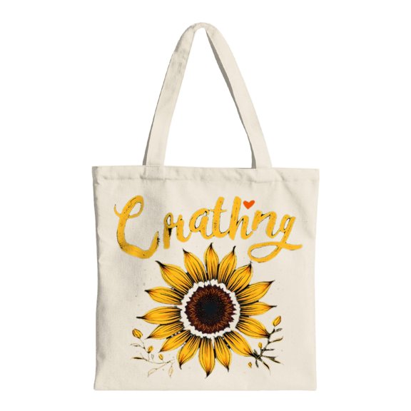 Crafty Sunflower Tote Bag - Natural Canvas Vibrant Design with Heart Perfect for Shopping Travel & Parties - Reusable & Multifunctional