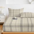 thumbnail image 6 of Twin Sze Fitted Sheet Set - Check Plaid 2 Piece Bedding Sets 16" Deep Pocket Fitted Sheet with 1 Pillowcase, Light Brown Grids Stripes Modern Minimalist Brushed Microfiber Hotel Luxury Bed Sheets, 6 of 9