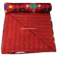 thumbnail image 4 of ColorFull House Indian Kantha Quilt, Red Floral Pattern, Traditional Suzani Design Size ( Double 90" x 108"), 4 of 5