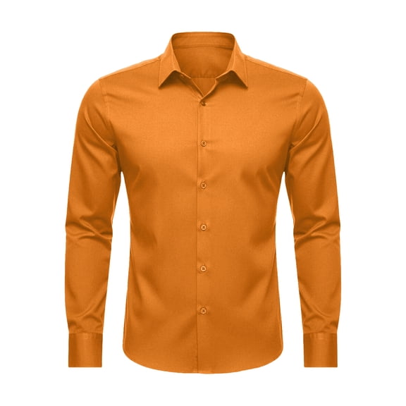 Telankuip Mens Dress Shirts Classic Long Sleeve Lapel Button down Business Casual Shirt Solid Color Slim Fit Formal Shirts for Wedding Dating Wear 2-Orange XL