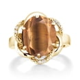 thumbnail image 2 of Gem Stone King 18K Yellow Gold Plated Silver Brown Tiger Eye Engagement Ring for Women (4.07 Cttw, Gemstone Birthstone, Oval 12X10MM, Size 5), 2 of 5