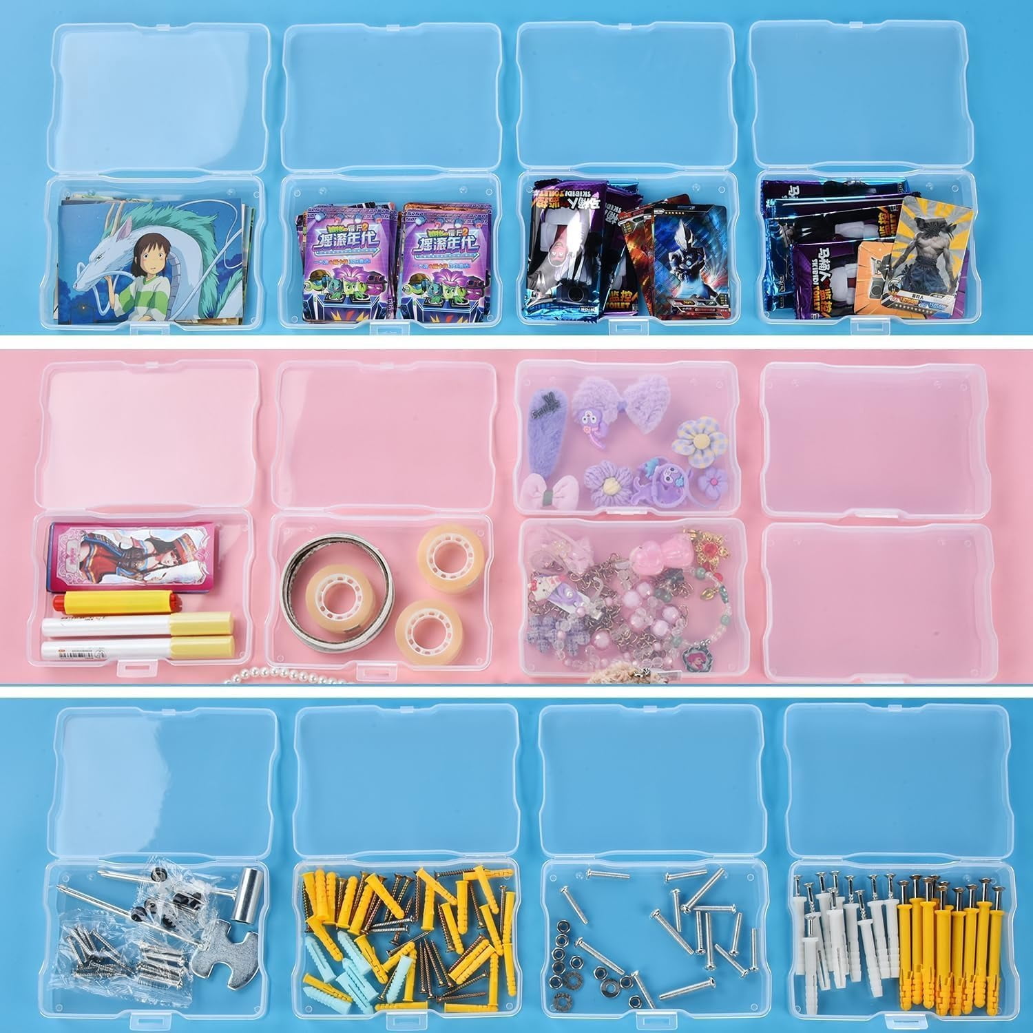 Photo Storage Box with Handle, 4" x 6" Photo Organizer Storage Container with 16 Inner Case and 1 Sheet Blank Labels for Pictures, Arts, Crafts, Sewing, Seeds, Office Supplies - Clear