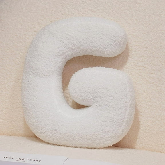 15.7" Soft Velvet White Letter Pillow English Alphabet A to Z Letter Decorative Throw Pillow for Bedroom Living Room Decor，G