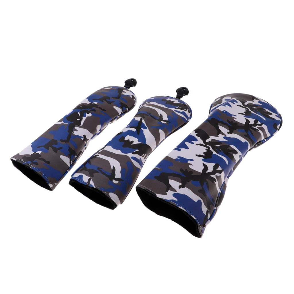3Pcs/Set Sports Golf Club Headcover 460cc Driver Wood Head Cover Blue Camo