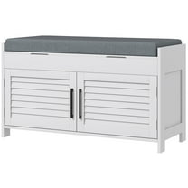 HOMCOM Shoe Bench, Entryway Bench with Cushion, Hidden Compartments, White