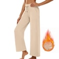 thumbnail image 5 of Lcziwo Wide Leg Yoga Pants for Women Fleece Lined Drawstring Casual Trouser Workout Fitness Work Thermal Pants with Pockets Beige,XL, 5 of 9