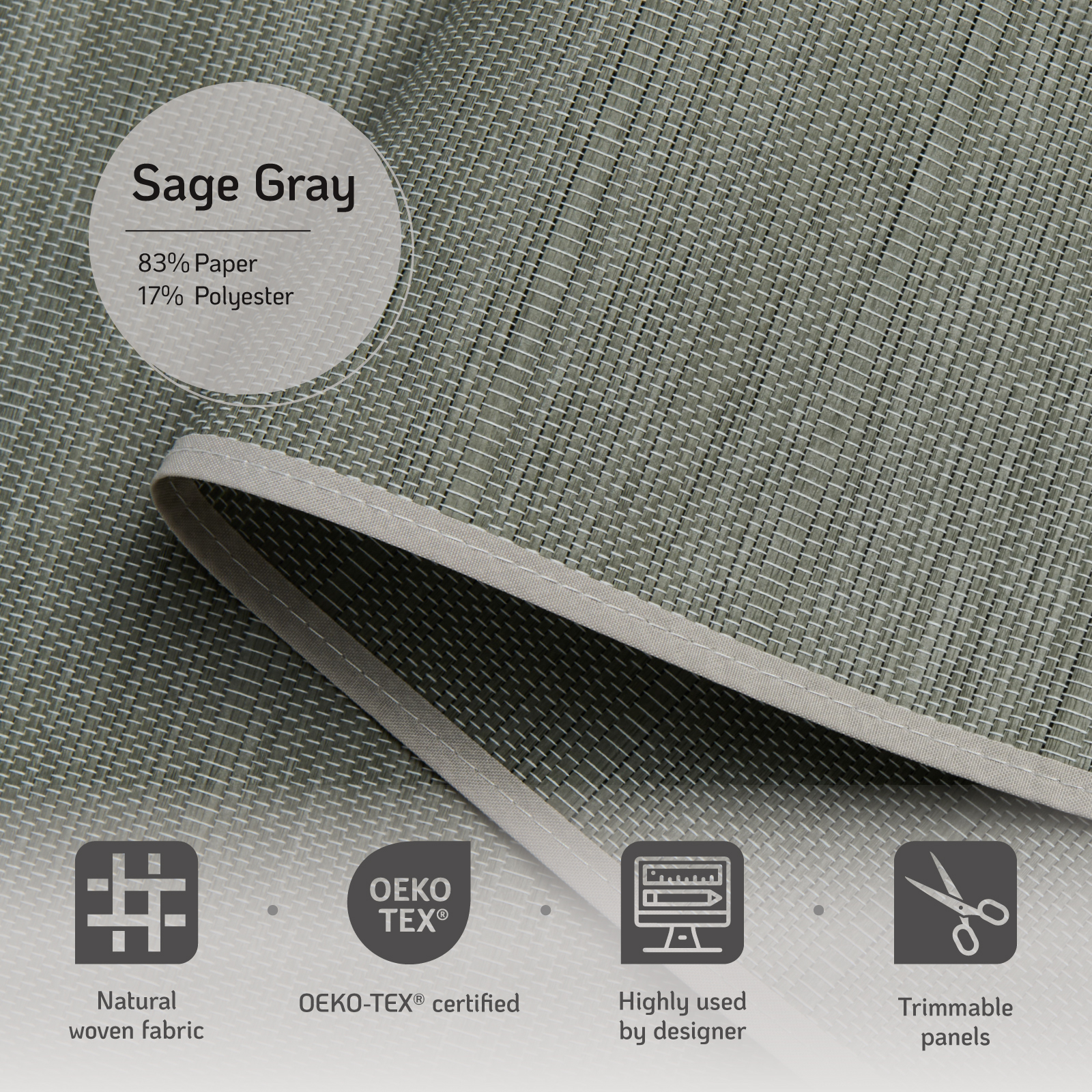 Piecenat Panel Track Blinds 23 in Cordless Paper for Sliding Door Vertical Window Blinds, Sage Gray, 85.5 in x 96 in