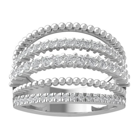 ARAIYA FINE JEWELRY 10K White Gold Round Lab Grown Diamond Multi Row Wedding Band Ring (1 cttw, VS Clarity, D-E Color) Size 5