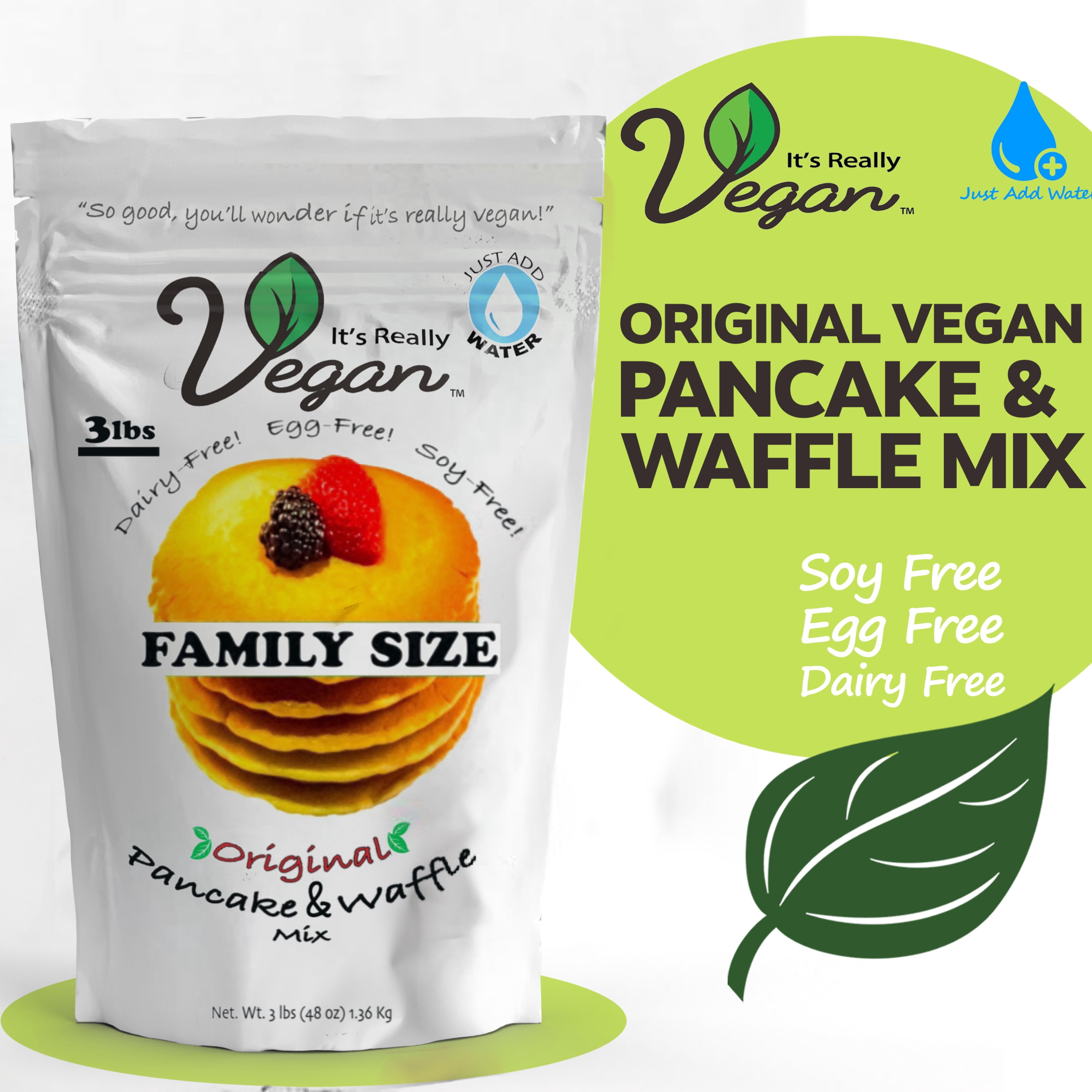 It's Really Vegan Pancake & Waffle Family Size Mix | Dairy Free, Egg Free, and Soy Free Mix Pancake Waffle | Serving Size 1/3 Cup Mix (43g) (Original)
