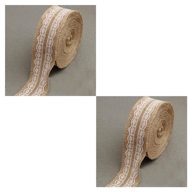 Cateissary 1 M/rollo de cinta de arpillera de yute Natural, rollo de yute de encaje de arpillera para decoración rústica de boda, suministros para fiesta A1 2piezas Cateissary CBP008344