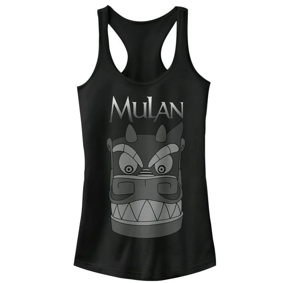 Junior's Mulan Stone Dragon  Racerback Tank Top Black Large