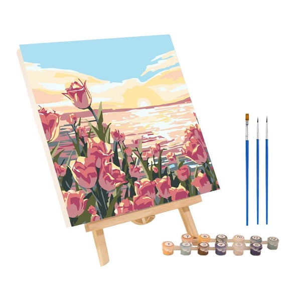 Rose Paint by Numbers Kit, Design XH973, 7.87 x 7.87 in, DIY Art Kit for Craft Table, Hobby Room, Classroom and Handmade Gifts