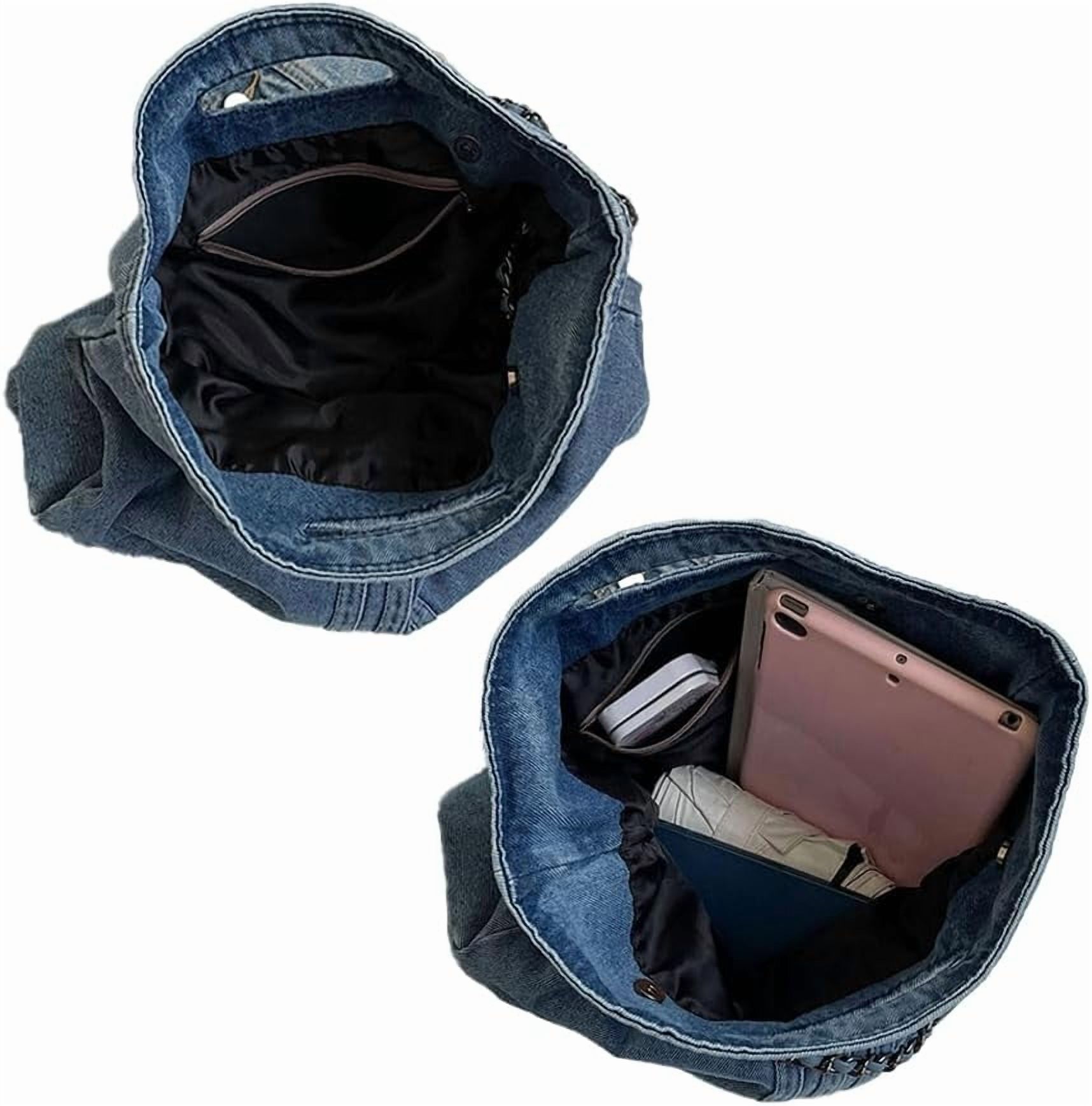 Women Denim Shoulder Handbag Retro Crossbody Bag Large Capacity Tote Purse Chain Strap Underarm Bag
