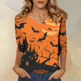 thumbnail image 2 of Trgacdwlo S-5XL Women's Fall Halloween Shirt Novelty Funny Ghost Print V Neck Women's 3/4 Sleeve Tops Fall Funny Pumpkin Graphic Women's Tunics, 2 of 7