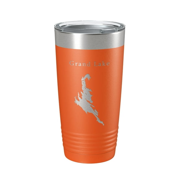 Grand Lake Map Tumbler Travel Mug Insulated Laser Engraved Coffee Cup Maine 20 oz Orange