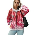 thumbnail image 5 of COEQINE Full Zip Up Women's Hoodie Fashion Oversized Sweatshirts Musical Note and Snowflake Red Print Long Sleeve Casual Wear Soft Jacket Fall Y2K Tops with Pockets, XS, 5 of 7