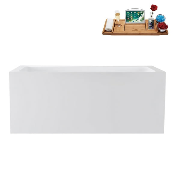 59" Streamline G-79-310-GLD Soaking Glossy White Freestanding Tub and Tray With Internal Drain in Polished Gold