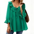 thumbnail image 2 of DIOAZUD Womens Scoop Neck 3/4 Length Sleeve Tops Casual Tie Front Ruffle Tiered Blouse Flowy Three Quarter Sleeve Tunic Tops Going Out Tops for Women, 2 of 6
