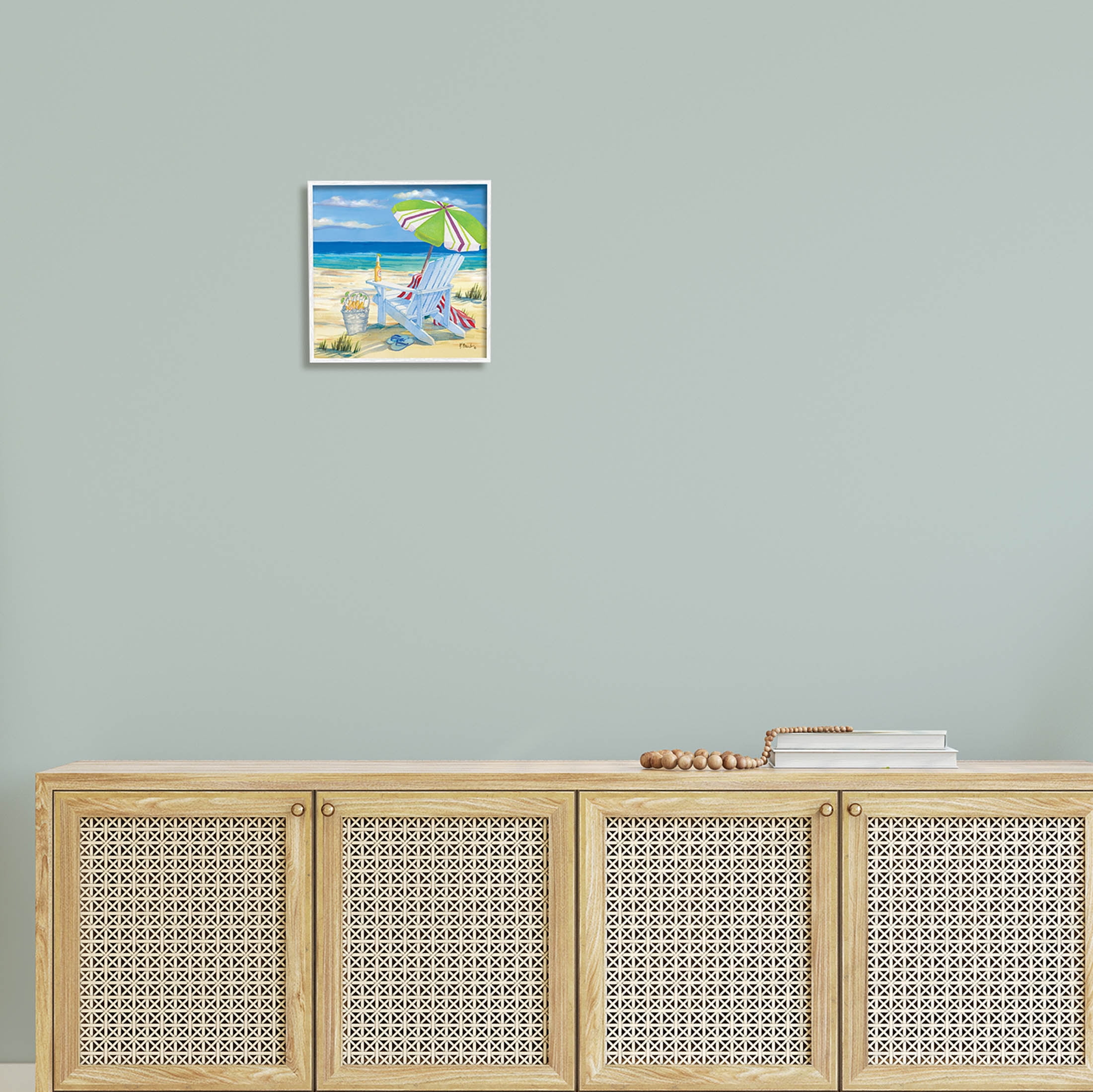 Stupell Industries 5pm Summer Beer Beach Chair Painting White Framed Art Print Wall Art, Design by Paul Brent