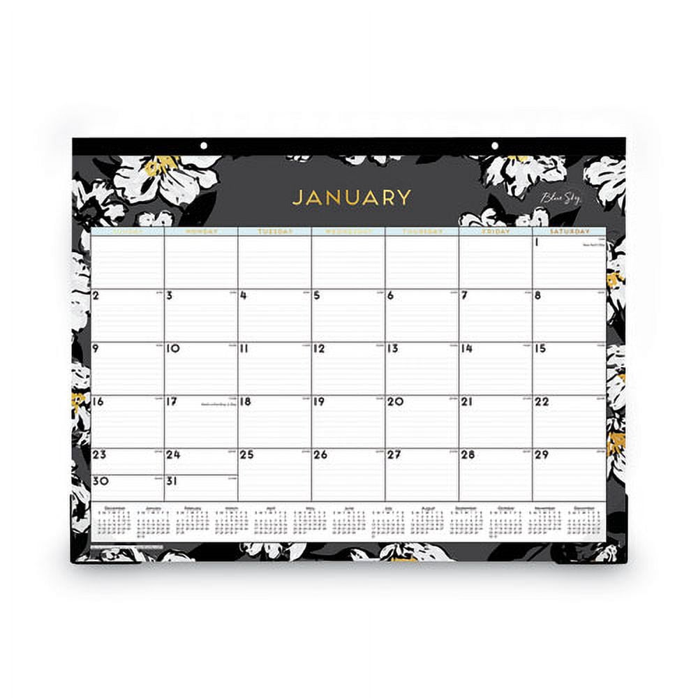 Baccara Dark Desk Pad, Floral Artwork, 22 x 17, White/Black/Gold Sheets, Black Binding, 12-Month (Jan to Dec): 2026 | Bundle of 10