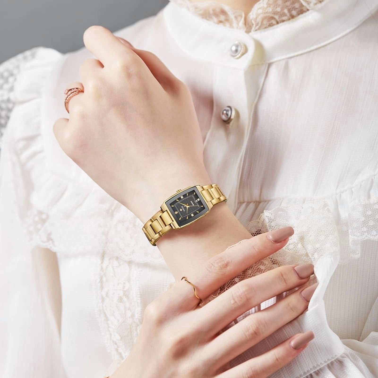 Square Watches for Women, Women's Wristwatches, Ladies Waterproof Stainless Steel Analog Small Dainty Gold Watch for Women