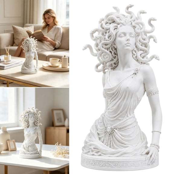 Medusa Statue, Greek Mythology Resin Sculpture with Snake Hair and Classical Figure Design for Bookshelf, Desk, Mantel, Living Room, Office and Gothic Home Decor, 7.87 Inch