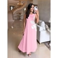 thumbnail image 6 of Women Casual Sleeveless Dresses Crewneck Patchwork Floral Midi Dress Pink M, 6 of 8
