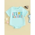 thumbnail image 2 of Liacowi Baby Boys Girls One Birthday Romper 3M 6M 12M 18M Infant Round Neck Short Sleeve Letter Print Jumpsuit Newborn Summer One Piece Clothes, 2 of 9
