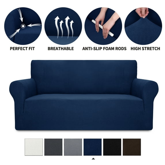 YEMYHOM 1-Piece Super Stretch Loveseat Slipcovers Non Slip Sofa Couch Covers for 2 Cushion (Loveseat, Navy Blue)