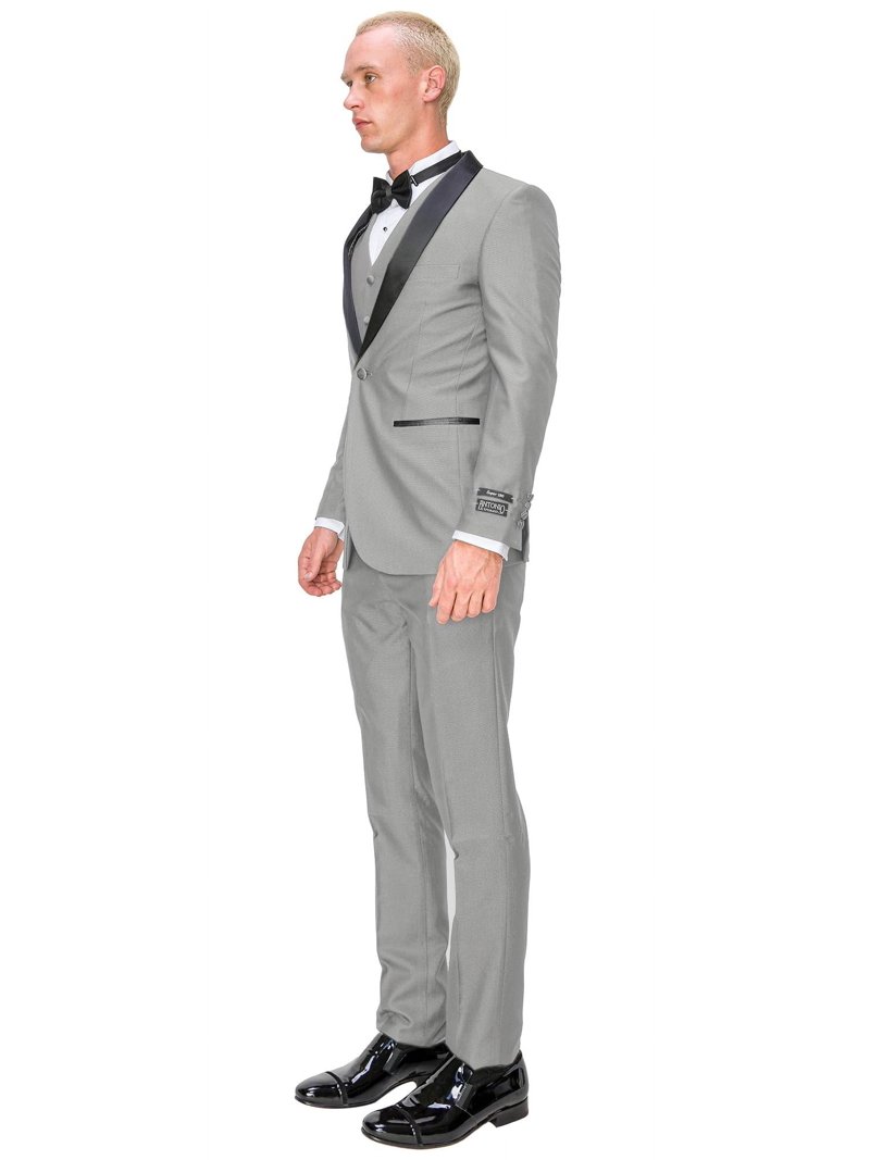 Antonio Uomo Men's Suit Set – Slim Fit 3 Piece Tuxedo Blazer Solid One Button Jacket Vest Pants Formal Business Wedding Party Prom Elegant Dress Suits Light Grey 38