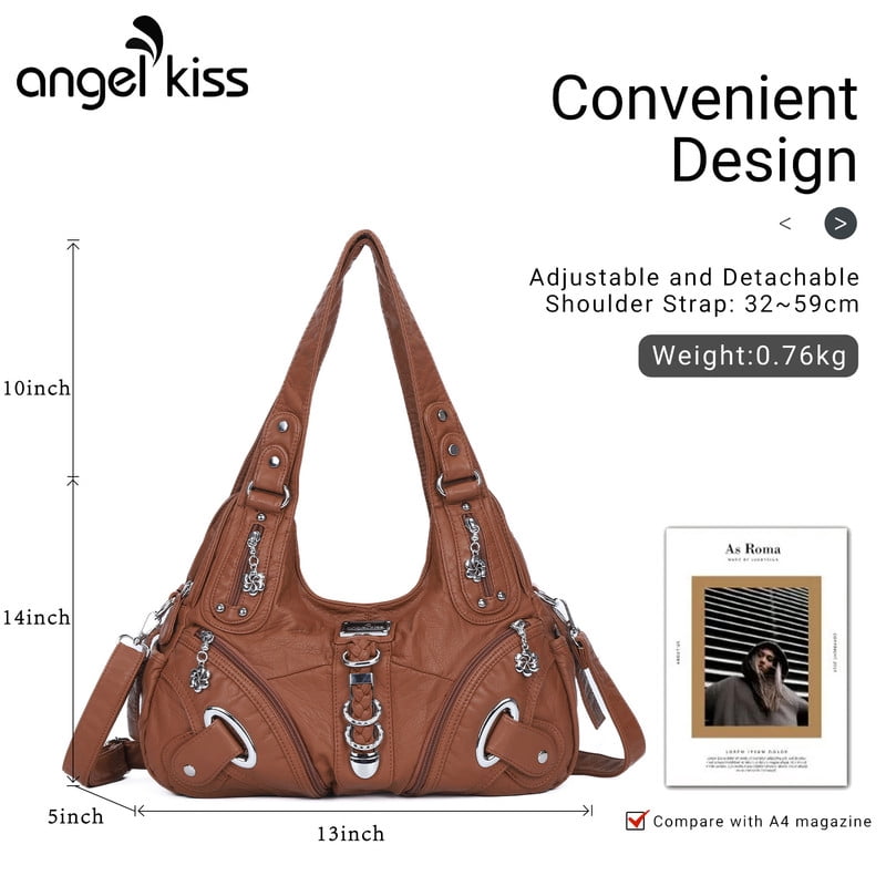Angelkiss Hobo Shouder Purses for Women Crossbody Bag with Adjustable Long Straps Ultra Soft with Multiple Pockets