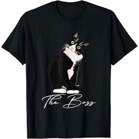 Boss Tuxedo Cat Lovers Funny Tee Shirt for Mom Dad Gift T-Shirt