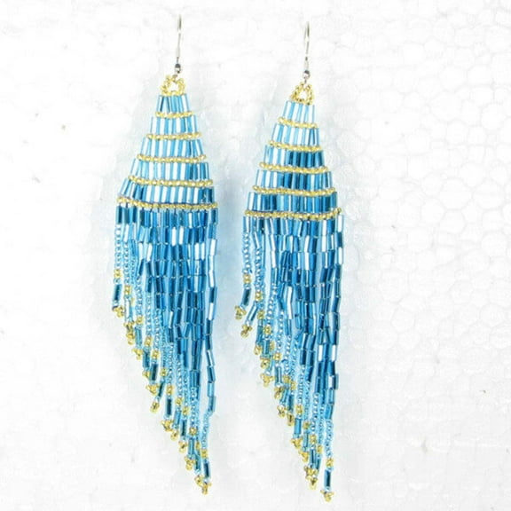 Handmade Beaded Iris Aquamarine Blue Seed Beaded Earrings