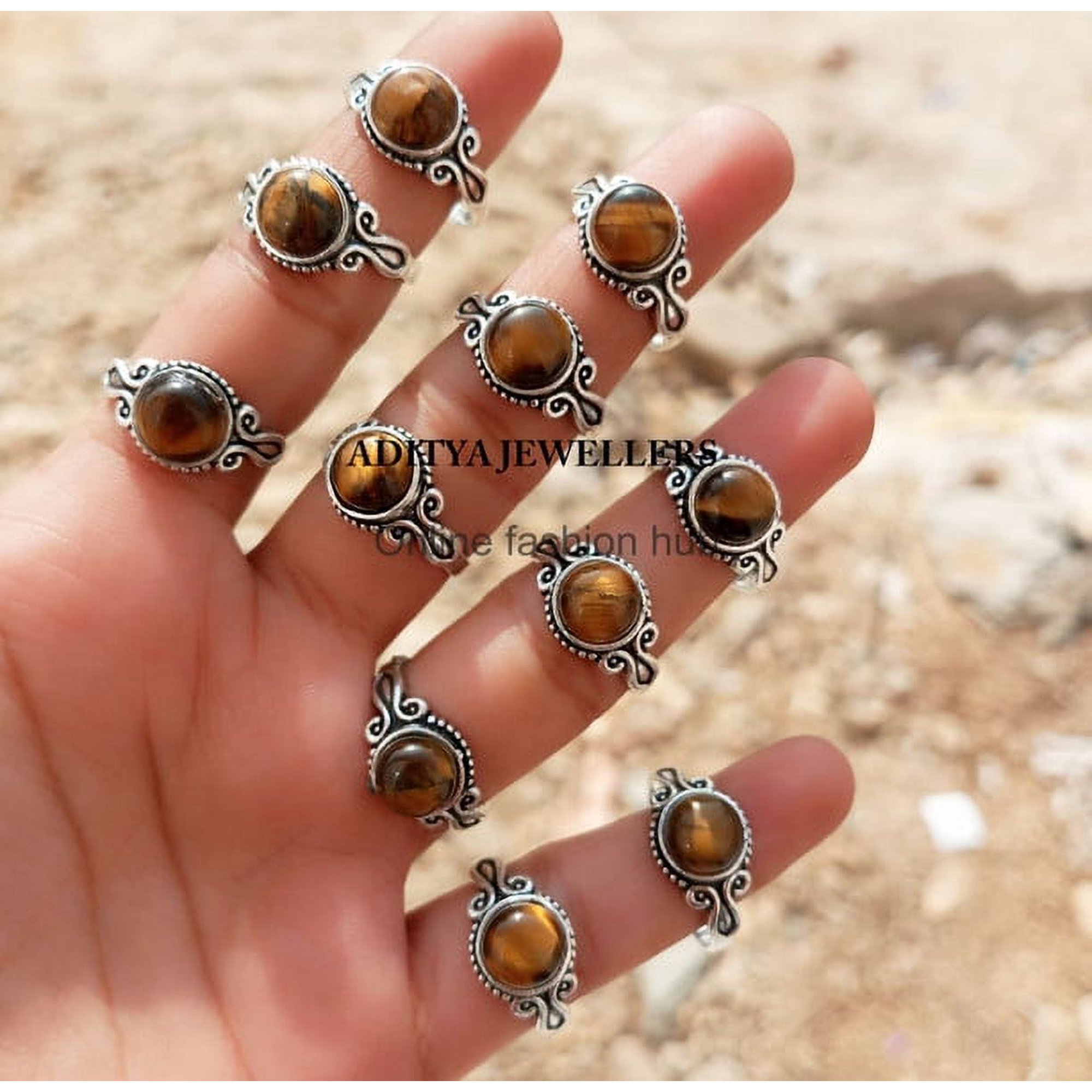 Tiger Eye Gemstone 925 Sterling Silver Plated Handmade Ring 50 pcs