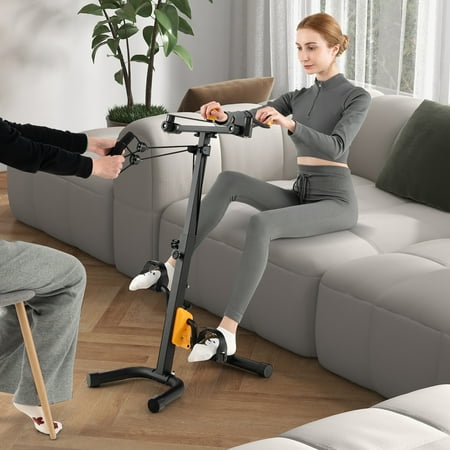 Costway - Folding Pedal Exercise Bike with Adjustable Resistance Full body Home Rehab Machine - Black/Yellow